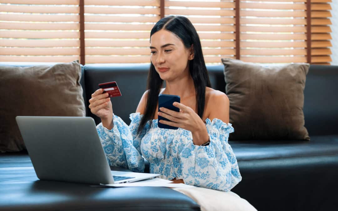 A young woman using online purchase