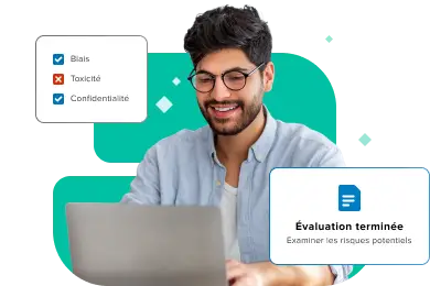 Hero AI Safety & Risk French Professional analyzing AI model performance metrics on a laptop screen.
