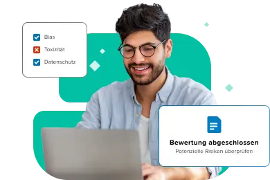 Hero AI Safety & Risk German Professional analyzing AI model performance metrics on a laptop screen.
