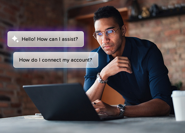 Test Chatbot and IVR UX Man testing a chatbot for usability and accuracy.